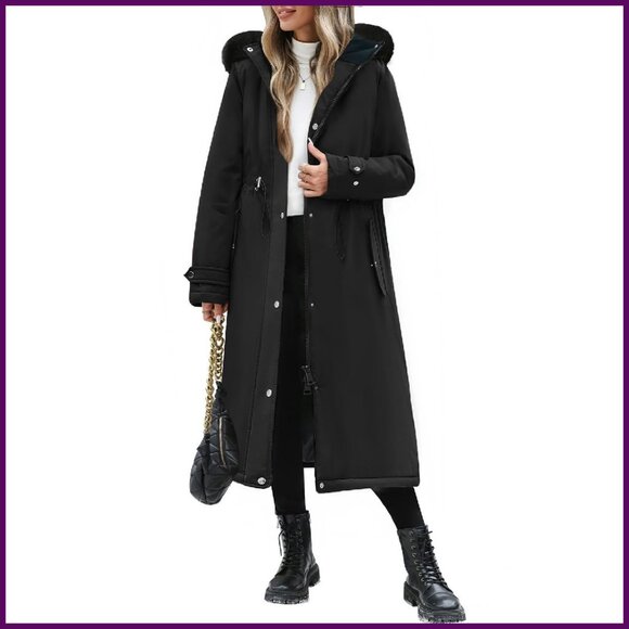 Long Winter Puffer Coat with Detachable Hood Windproof Maxi Length Jacket